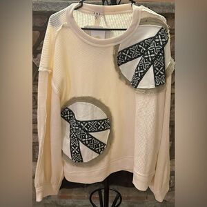 (NWOT) POL Patchwork Waffle Knit Top Size L